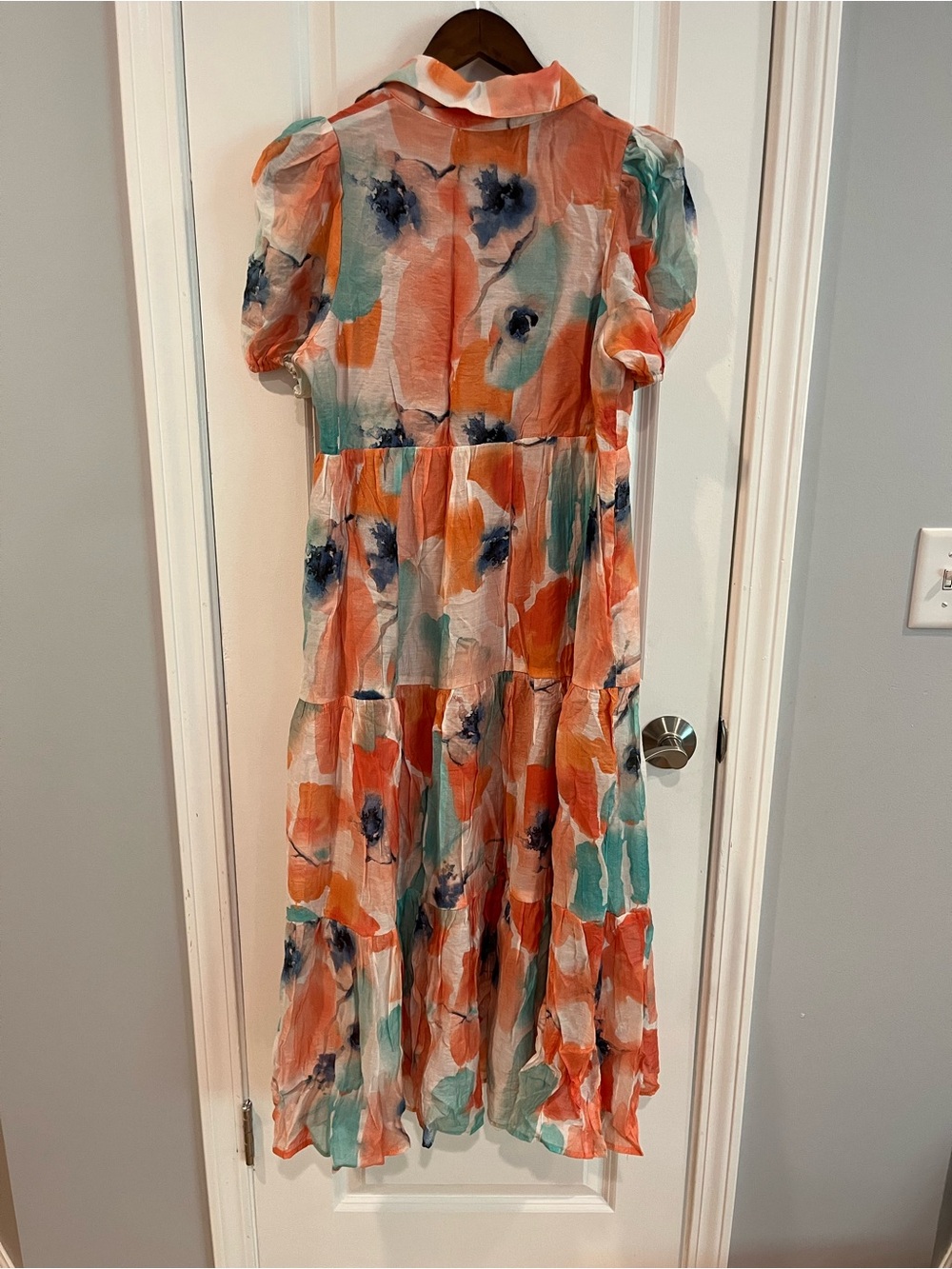TCEC Coral, Teal & Navy Watercolor Tiered Maxi Dress - Picture 7 of 7